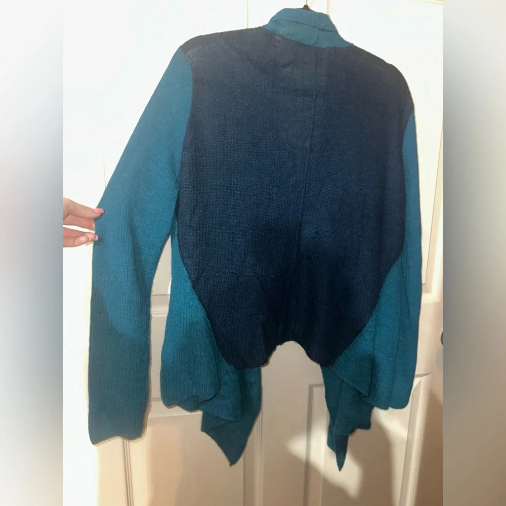 Eileen Fisher Blue Teal Royal Alpaca Women's Open Cardigan
